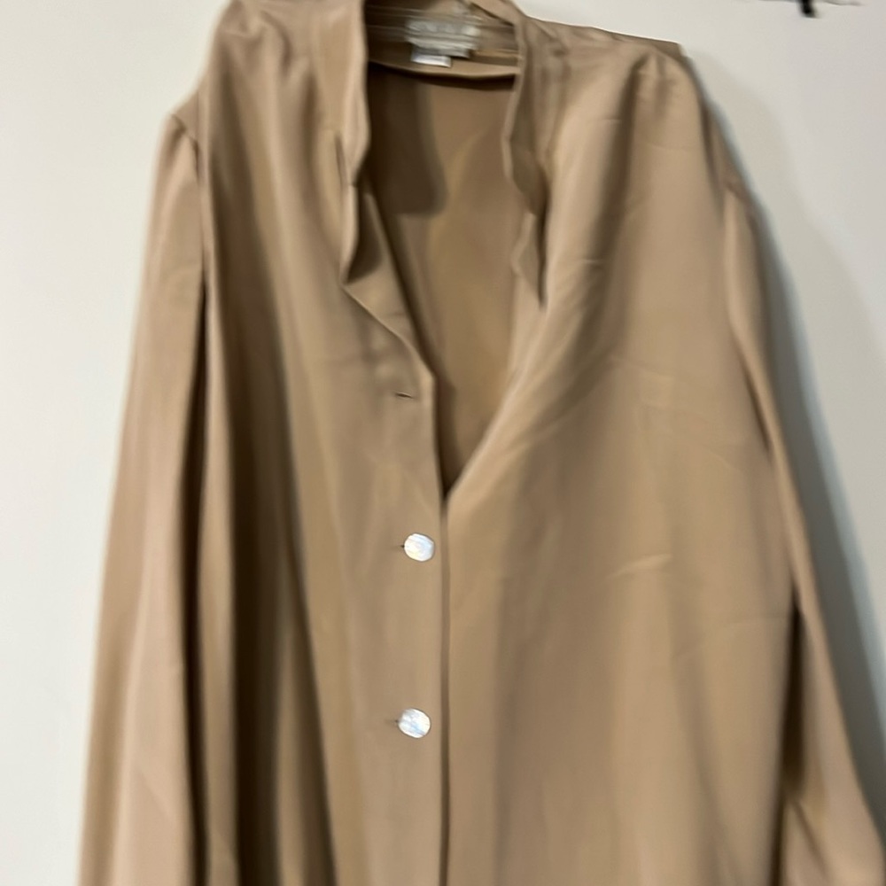 Long sleeve silk blouse tan in color